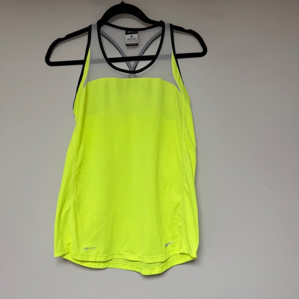 Nike Tank Top Women S Neon Yellow Good Dri-FIT Mesh Racerback Running 8867